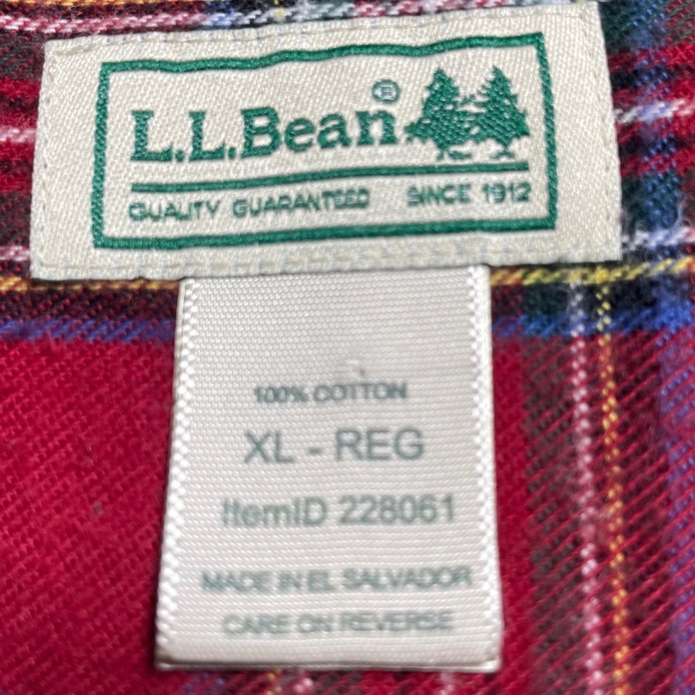 LL Bean Mens XL Red Plaid Flannel Shirt Long Sleeve Button Down Cotton 228061 - Picture 5 of 11